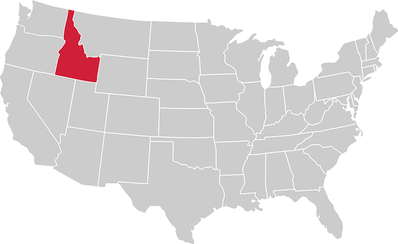 United States map with state of Idaho highlighted in Red