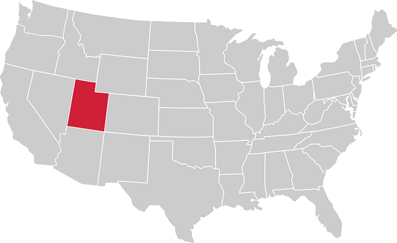 United States map with state of utah highlighted in Red