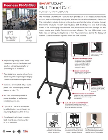 SmartMount Flat Panel Cart for 55" to 110" Displays