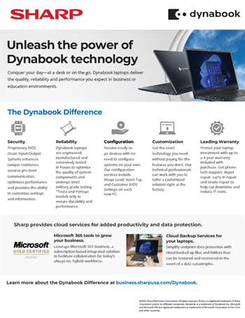 Dynabook Laptops with Available Microsoft 365 and Cloud Backup Services