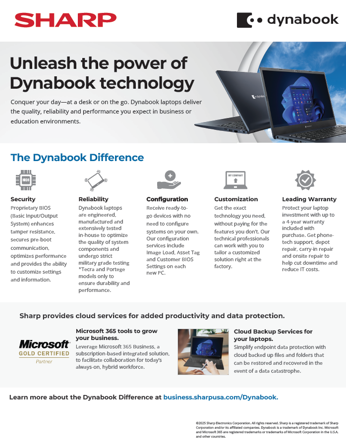 Dynabook Laptops with Available Microsoft 365 and Cloud