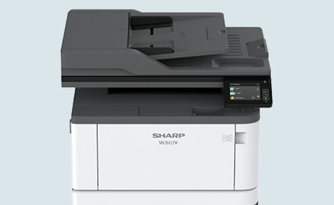 Front view of the MX-B427W printer showing the standard configuration