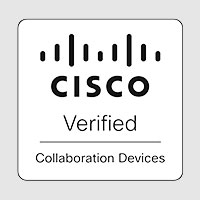 Cisco Touch 10 control unit on a boardroom table with two Sharp and NEC displays hanging on the boardroom wall for video conferencing