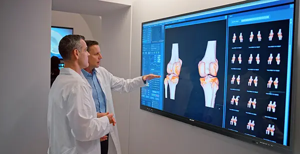 2 doctors looking at xrays on a display