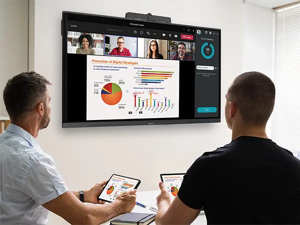 2 men having an online conference call on a pn-l2b display