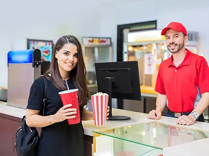 Desktop display at a movie concession stand