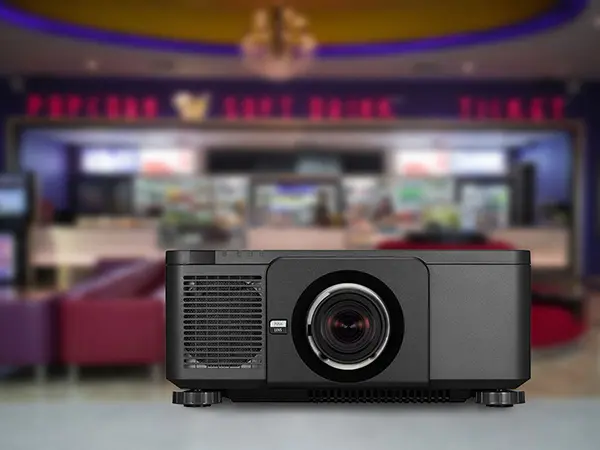 Projector in front of an out of focus concessions stand