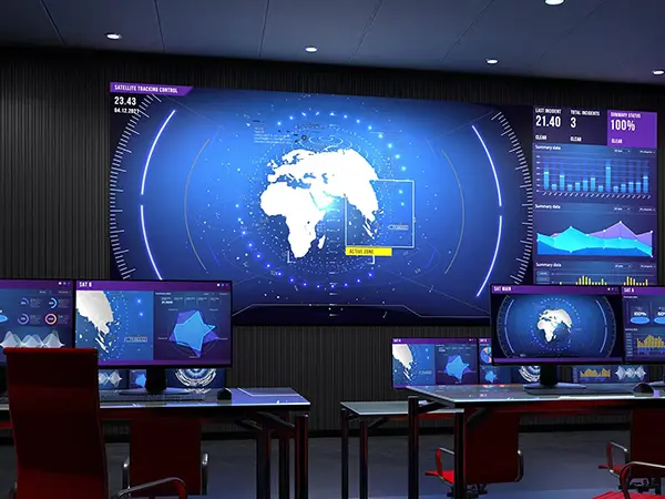 Multiple digital displays inside a command and control center