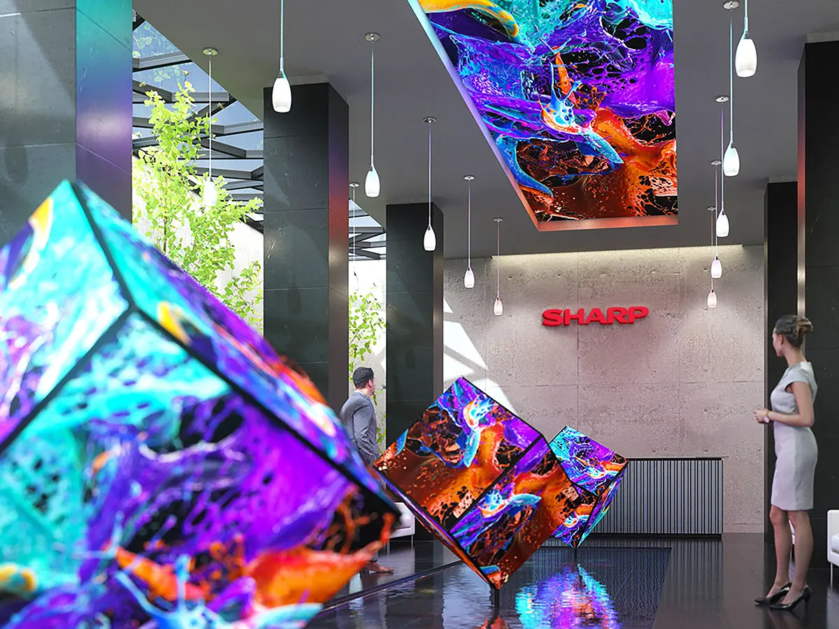 LED displays on cubes and on the ceiling