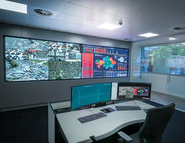 Multiple digital displays inside a command and control center
