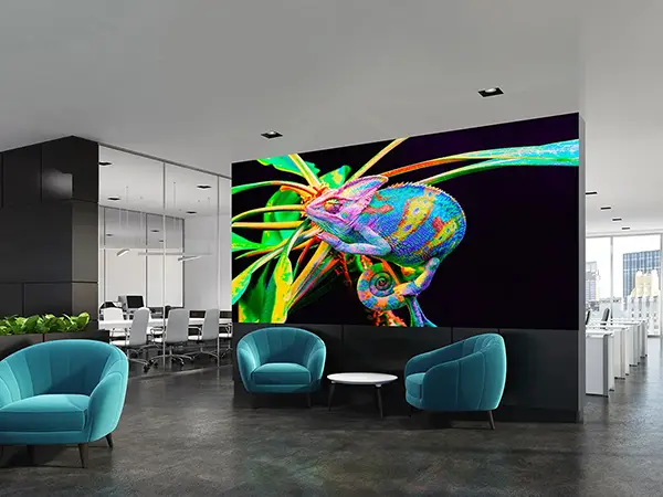 Large LED display showing an image of a chameleon