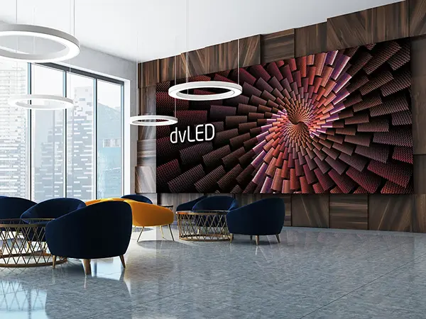 A large LED display inside a building