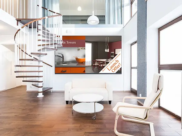 LED screen advertising an apartment