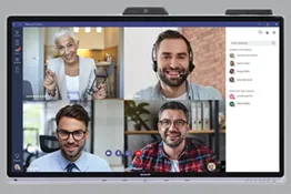 Display showing Teams call with four people on split screen 