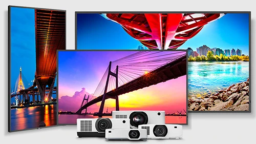 collage of Sharp displays and projectors