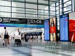 Airport terminal with digital signage