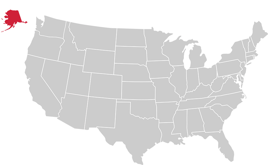 United States map with state of Alaska highlighted in Red