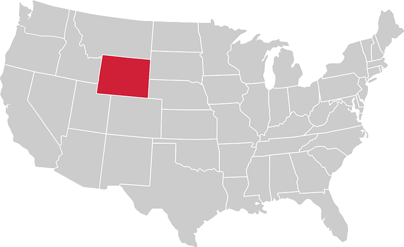 United States map with state of Wyoming highlighted in Red
